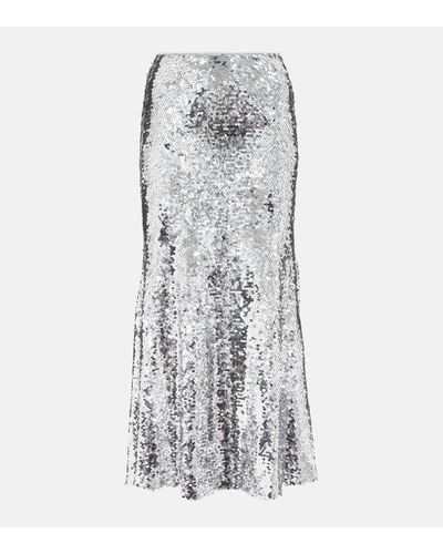 Self-Portrait Sequined Flared Maxi Skirt - Grey