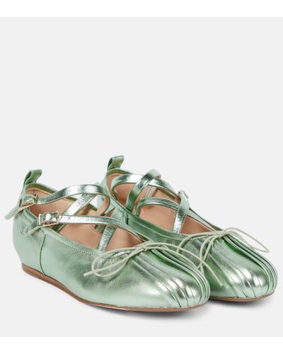 Simone Rocha Metallic Leather Ballet Flats - Green