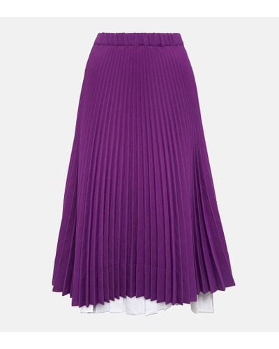 Plan C Pleated Jersey Midi Skirt - Purple