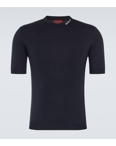 Gucci T-shirt en coton et soie a logo - Bleu