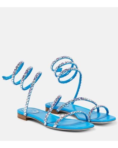 Rene Caovilla Crystal-embellished Satin Sandals - Blue