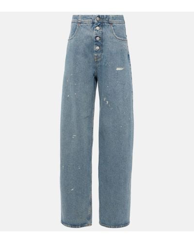 MM6 by Maison Martin Margiela Distressed High-rise Straight Jeans - Blue