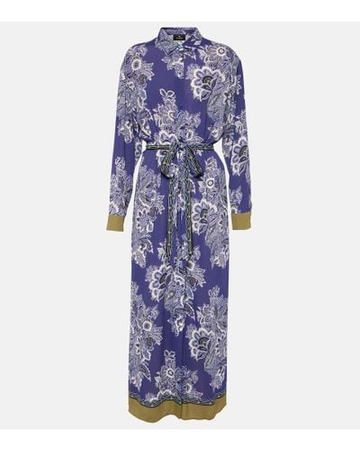 Etro Vestido estampado floral con detalles a contraste - Azul