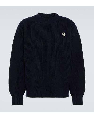 Moncler Genius X Palm Angels Ribbed-knit Wool Jumper - Blue