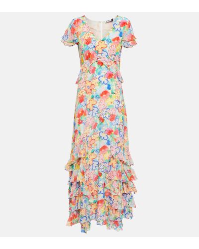 RIXO London Robe midi Thanvi en soie a fleurs - Blanc