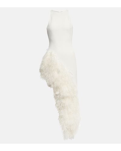 David Koma Feather-trimmed Crepe Gown - White