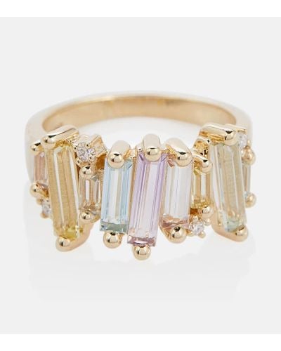 Suzanne Kalan Ring Pastel Rainbow aus 14kt Gelbgold mit Diamanten und Saphiren - Weiß
