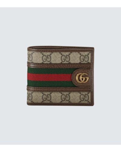 Gucci Ophidia Webbing-trimmed Monogrammed Coated-canvas And Leather Billfold Wallet - Brown
