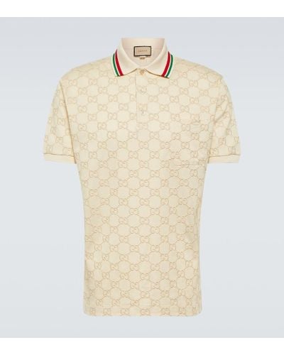 Gucci Monogram-embroidered Stretch-cotton Piqué Polo Shirt - Natural