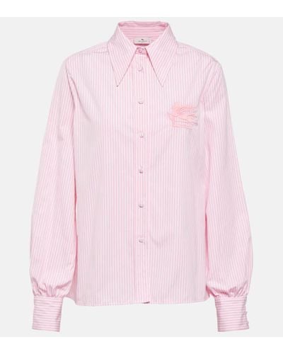 Etro Camicia in cotone a righe con logo - Rosa