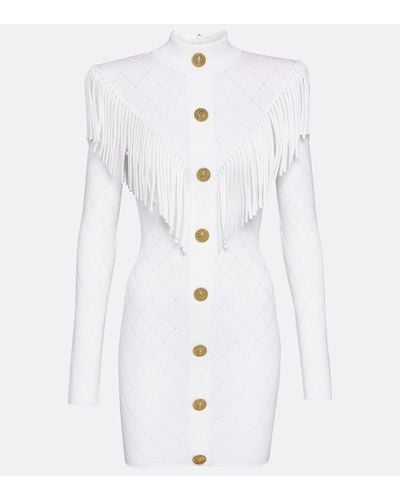 Balmain Fringed Knit Minidress - White
