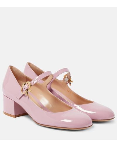 Gianvito Rossi Mary Ribbon Patent Leather Court Shoes - Pink