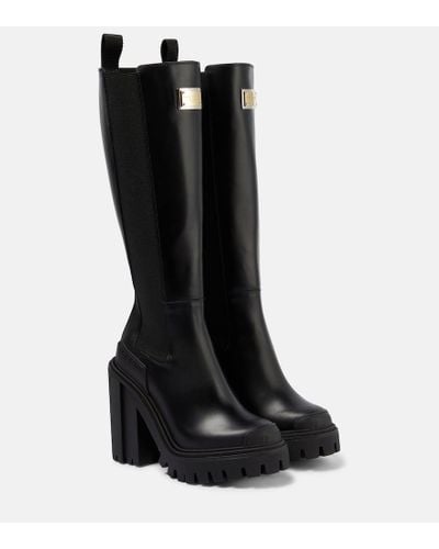 Dolce & Gabbana Designer nero botas altas de piel de becerro - Negro