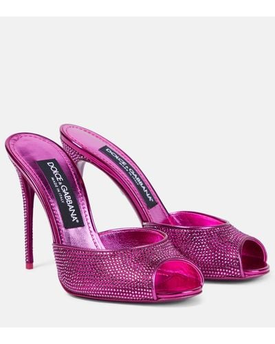 Dolce & Gabbana Crystal-embellished Satin Sandals - Purple