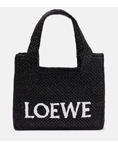 Loewe Bolso cesta Mini de rafia - Negro