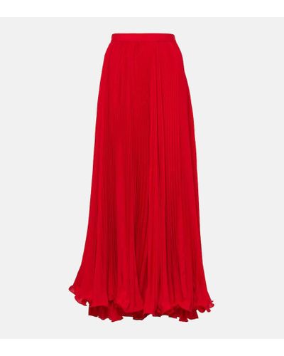 Balmain Falda larga de crepe plisada - Rojo