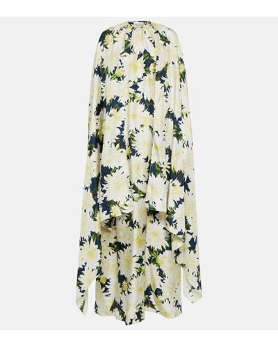 Oscar de la Renta Floral Silk Cape Gown - Green