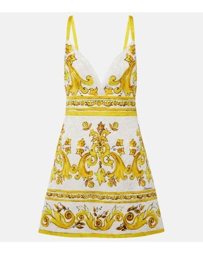 Dolce & Gabbana Majolica Cotton-blend Brocade Minidress - Yellow