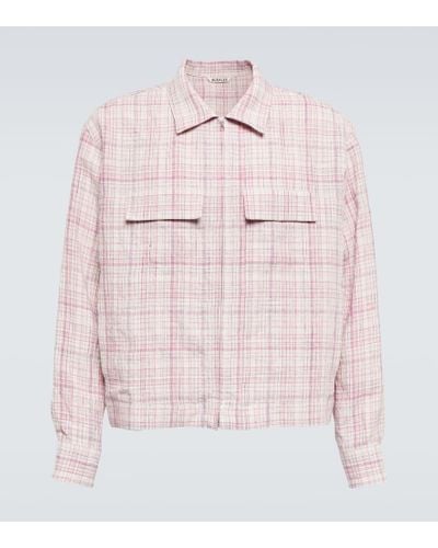 AURALEE Checked Linen And Silk Blouson Jacket - Pink