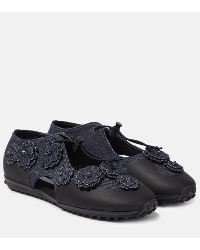 Cecilie Bahnsen Shay Floral-applique Denim Flats - Black