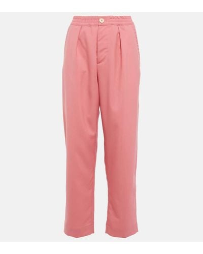 Marni High-rise Pleated Wool Crop Pants - Pink