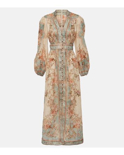 Zimmermann August Printed Linen Midi Dress - Natural