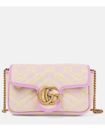 Gucci GG Super Mini Leather-trimmed Shoulder Bag - Pink