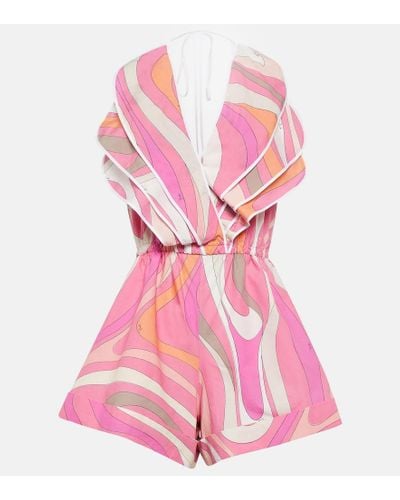 Emilio Pucci Ruffled Printed Cotton Jumpsuit - Pink