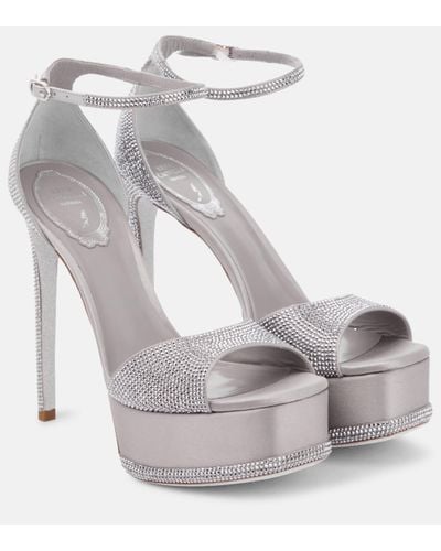 Rene Caovilla Embellished Satin Platform Sandals - White