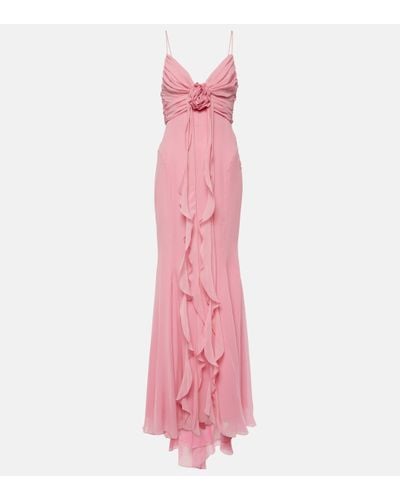 Blumarine Floral-applique Silk Georgette Gown - Pink