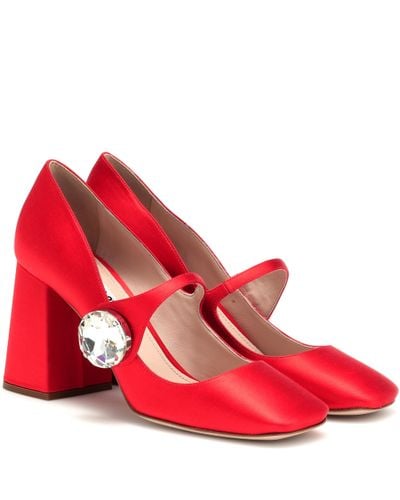 Miu Miu Satin Mary Jane Court Shoes - Red