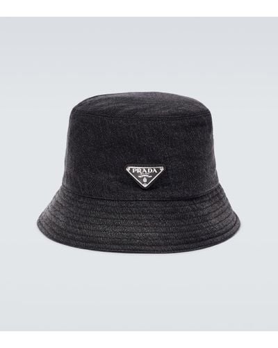 Prada Sombrero de pescador en denim con logo - Negro