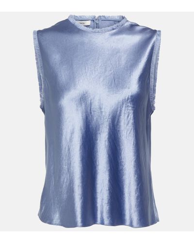 Vince Fringed Satin Top - Blue