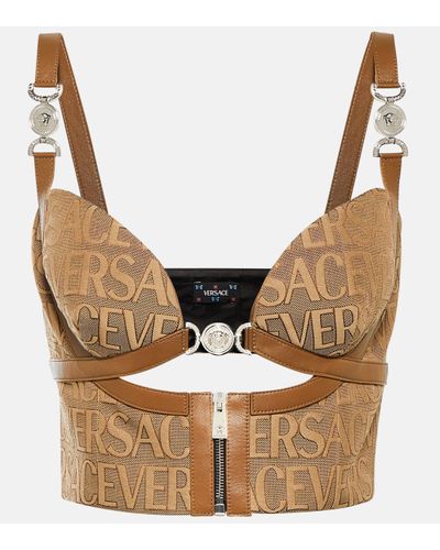 Versace Allover Leather-trimmed Bustier - Brown