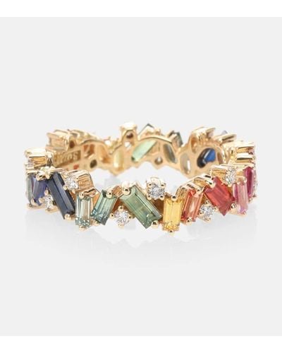 Suzanne Kalan Ring Rainbow Frenzy aus 18kt Gelbgold mit Diamantan und Saphiren - Weiß