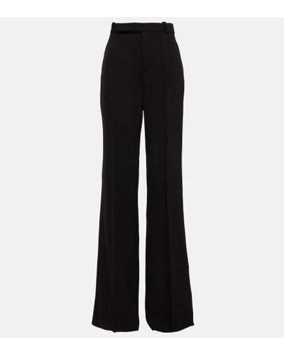 Saint Laurent Flared Wool Grain De Poudre Pants - Black