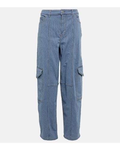 Ganni Jeans anchos a rayas de tiro alto - Azul