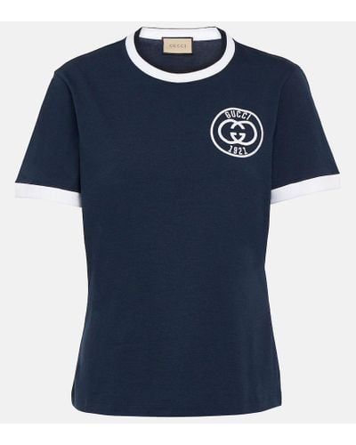 Gucci Camiseta de jersey de algodon con GG - Azul