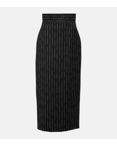 Alexander McQueen Pinstripe Wool Midi Skirt - Black