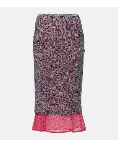 Dries Van Noten Printed Pleated Mesh Midi Skirt - Purple