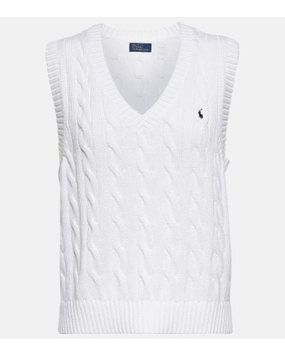 Polo Ralph Lauren V-neck Cable-knit Cotton Sleeveless Sweater - White