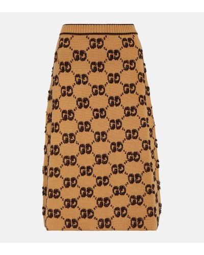 Gucci GG Wool Bouclé Jacquard Skirt - Brown