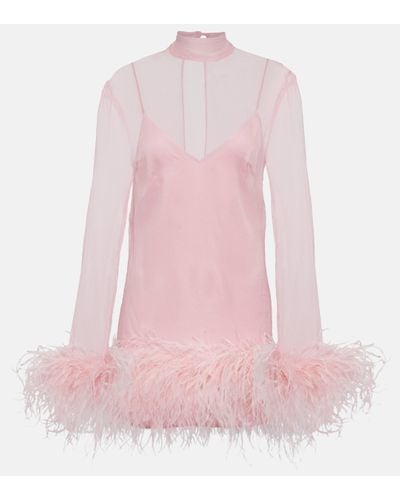 ‎Taller Marmo Gina Feather-trimmed Silk-chiffon Mini Dress - Pink