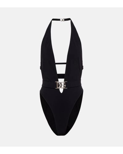 Dolce & Gabbana Bañador con escote pronunciado y cinturón - Negro