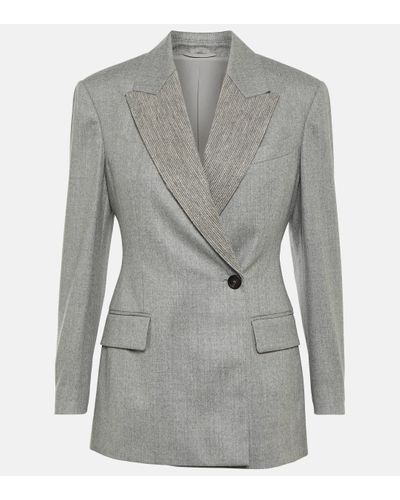 Brunello Cucinelli Embellished Wool Blazer - Grey