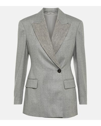 Brunello Cucinelli Blazer en laine a ornements - Gris