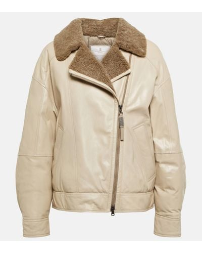 Brunello Cucinelli Shearling-trimmed Leather Jacket - Natural