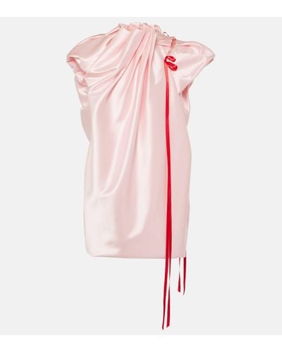 Simone Rocha Bow-detail Pleated Satin Minidress - Pink