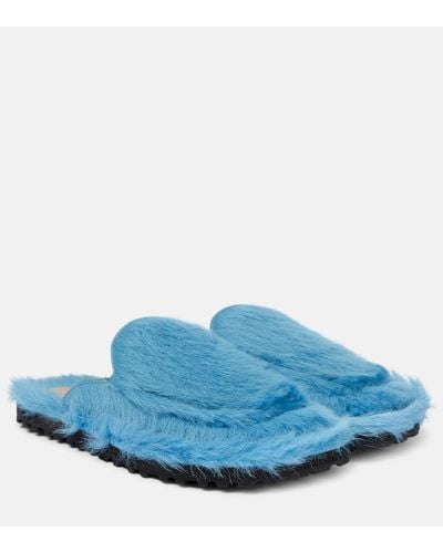 Dries Van Noten Calf Hair Slippers - Blue