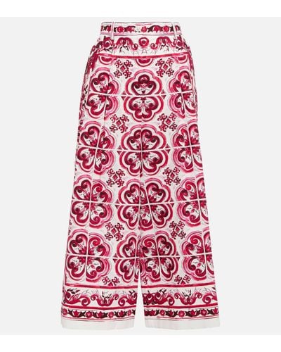 Dolce & Gabbana Maiolica Print Cotton Wide Leg Trousers - Red
